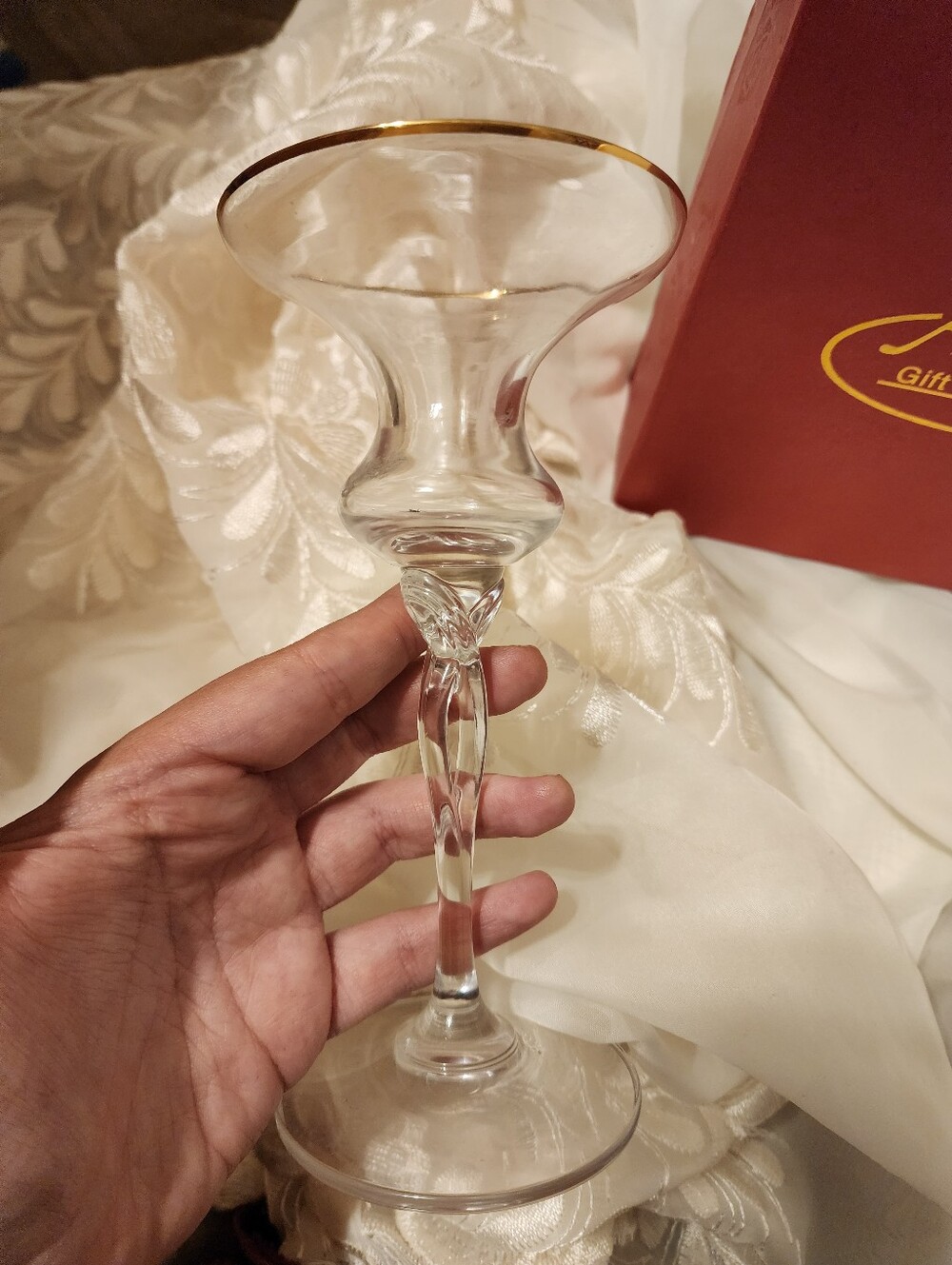 Elegant Vintage Oneida Crystal "Heiress Gold" 24kt Taper Candlestick Holder